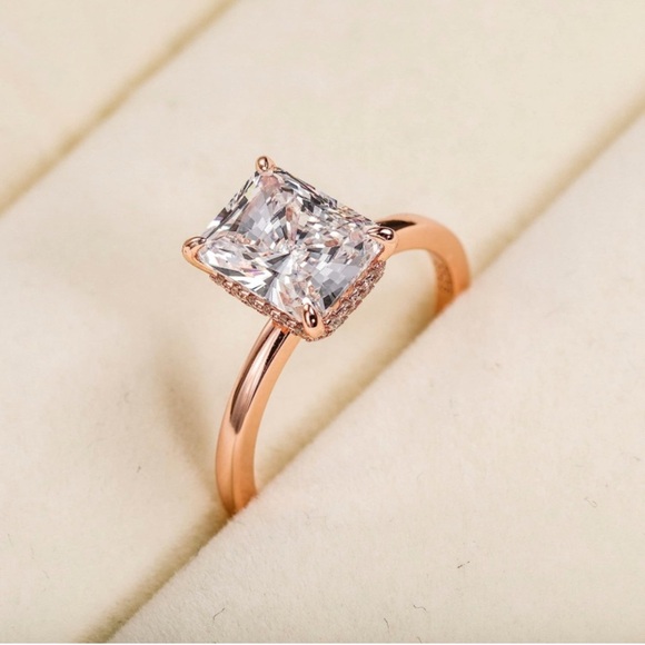 3 Carat Radiant Cut Hidden Halo Diamond Ring Rose Gold - Picture 4 of 10